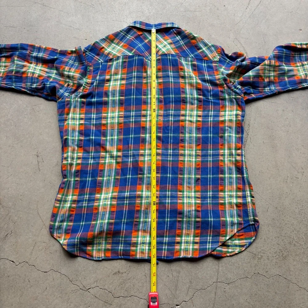 Polo Ralph Lauren Mens XL Plaid Western Pearl Snap Shirt Blue Orange Flannel